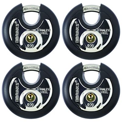 BRINKS - 70mm Commercial Stainless Steel Keyed Discus Padlock, 4-Pack - Stainless Steel Body with Stainless Steel Shackle $44.31 (Reg $59.75)