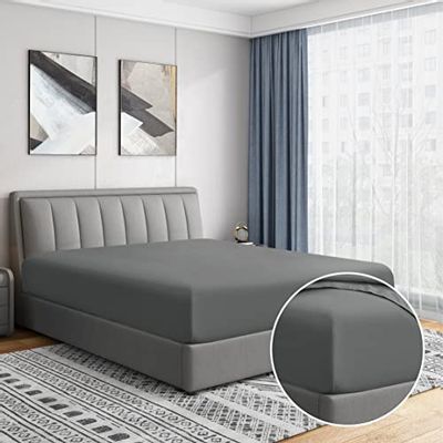 Cathay Home Luxury Wrinkle and Fade Resistant Double Brushed Ultra Soft Microfiber 14-Inch Standard Pocket Single Fitted Sheet, Gray, Queen $10.38 (Reg $16.72)