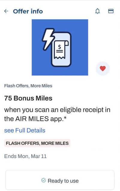 Air Miles Canada Flash Offers: Get 75 Bonus Miles When You Scan an Eligible Receipt