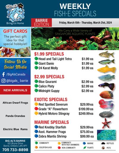 Big Al's (Barrie) Weekly Specials March 15 to 21 Big Al's (Barrie) Weekly Specials March 15 to 21