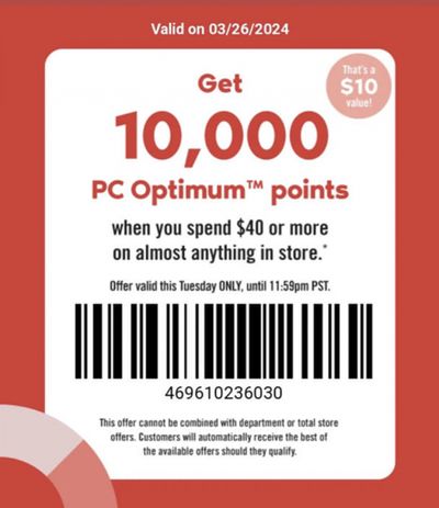 Shoppers Drug Mart Canada Tuesday Text Offer: Get 10,000 PC Optimum Points When You Spend $40 or More