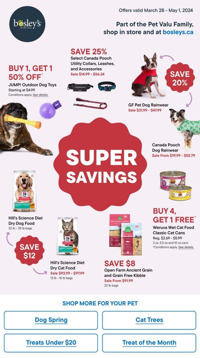 Bosley's by PetValu Flyer March 28 to May 1