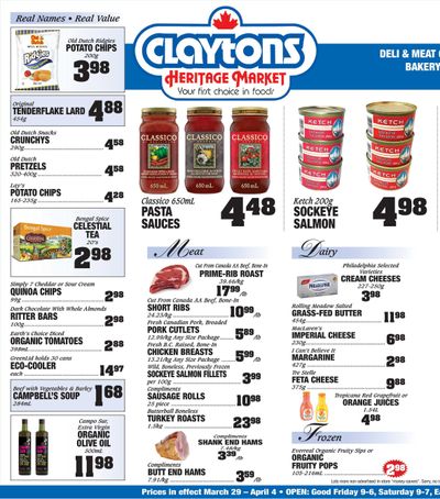Claytons Heritage Market Flyer March 29 to April 4