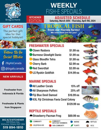 Big Al's (Kitchener) Weekly Specials March 30 to April 4 Big Al's (Kitchener) Weekly Specials March 30 to April 4