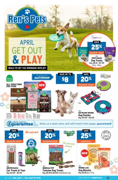 Ren's Pets April Get Out & Play Flyer April 1 to 30