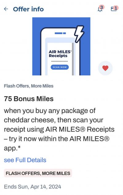 Air Miles Canada Flash Offers: Get 75 Air Miles When You Purchase Any Package of Cheddar Cheese