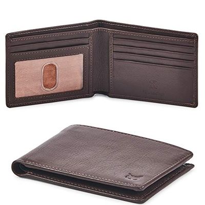 Real Leather Mens Bifold Wallet RFID Blocking Slim Minimalist Front Pocket - Thin & Stylish with ID Window (Chocolate Nappa) $21.99 (Reg $34.99)