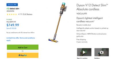 Dyson Canada: V12 Detect Slim Absolute Cordless Vacuum $749.99 + Outlet Deals