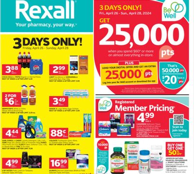 Rexall Canada: Get 25,000 Be Well Points When You Spend $60 or More April 26th – 28th + Extra 25,000 with Loadable Offer