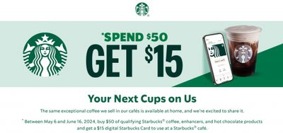 Starbucks at Home Canada Promotions: Spend $50 on Qualifying Products and Get a $15 Digital Starbucks Card