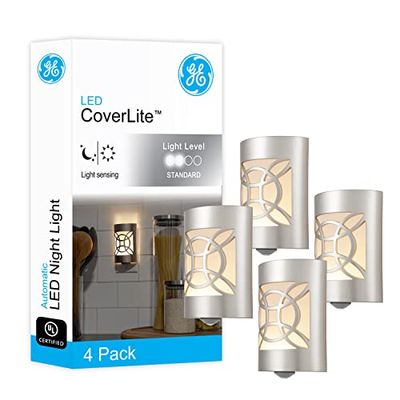 GE CoverLite LED Night Light, Decorative, Plug-in, Smart Dusk-to-Dawn Sensor, Home Décor, Ideal for Bedroom, Bathroom, Kitchen, Hallway, UL-Certified, 46459, Brushed Nickel | Geometric $21.39 (Reg $33.86)