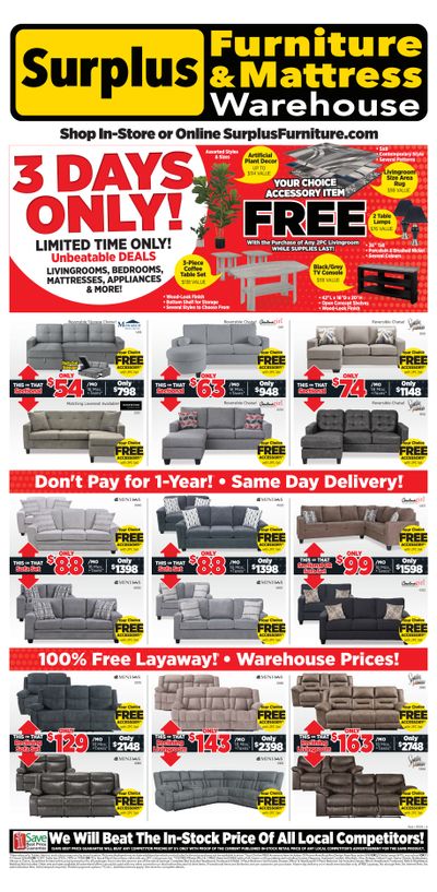 Surplus Furniture & Mattress Warehouse (Winnipeg, Brandon) Flyer May 20 to 26