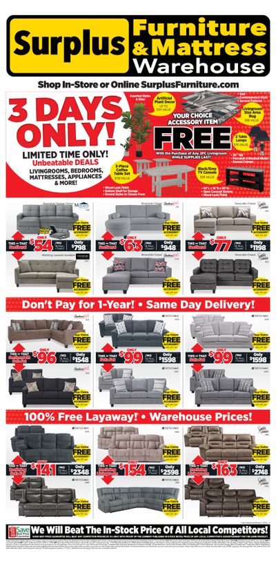 Surplus Furniture & Mattress Warehouse (Moncton, Saint John, Fredericton) Flyer May 20 to 26
