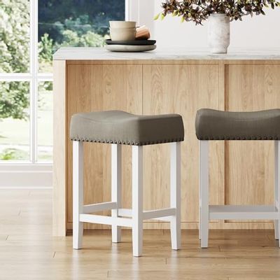 Nathan James 21301 Hylie Nailhead Wood Pub-Height Kitchen Counter Bar Stool 24" , Gray/White $70.24 (Reg $106.22)