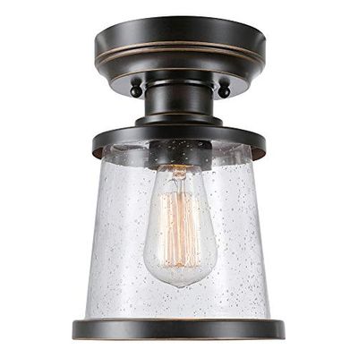 Globe Electric 44301 Charlie 1-Light Outdoor/Indoor Semi-Flush Mount Ceiling Light, Oil Rubbed Bronze, Clear Seeded Glass Shade $28 (Reg $34.99)