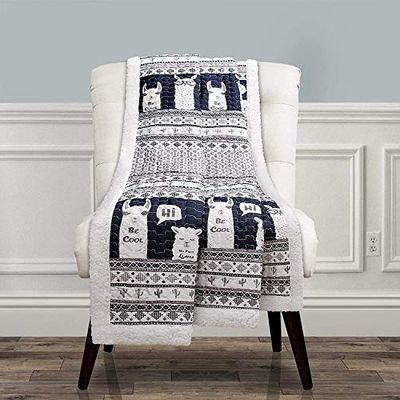 Lush Decor Llama Stripe Fuzzy Reversible Sherpa Throw Blanket, 60” x 50”, Navy $50.8 (Reg $55.10)