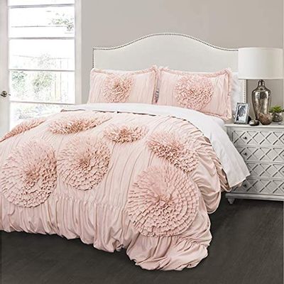 Lush Decor 3 Piece Serena Comforter Set, Queen, Pink blush $110.4 (Reg $136.90)