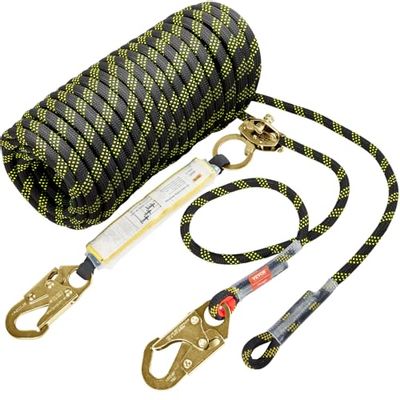 VEVOR Vertical Lifeline Assembly, 50 ft Fall Protection Rope, Polyester Roofing Rope, CE Compliant Fall Arrest Protection Equipment with Alloy Steel Rope Grab, Two Snap Hooks, Black&Yellow $75.99 (Reg $86.22)
