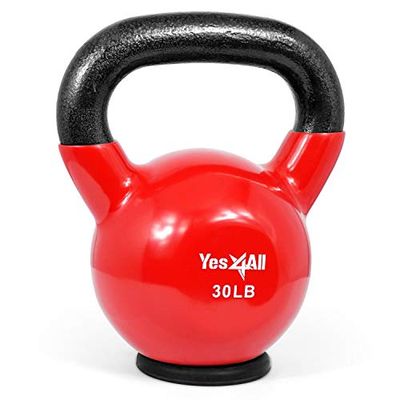 Yes4All Vinyl Coated Kettlebell with Protective Rubber Base, Strength Training Kettlebells for Weightlifting, Conditioning, Strength & Core Training (30LB - Red) $56.88 (Reg $92.96)