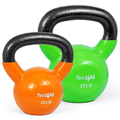 Yes4All Combo Special: Vinyl Coated Kettlebell Weight Sets – Weight Available: 5, 10, 15, 20, 25, 30 lbs (Y - Multicolor 20-25lbs) $77.56 (Reg $127.68)