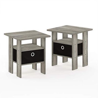 Furinno 2-11157GYW Petite Night Stand, 2 End Tables, French Oak Grey/Black $42.7 (Reg $68.93)