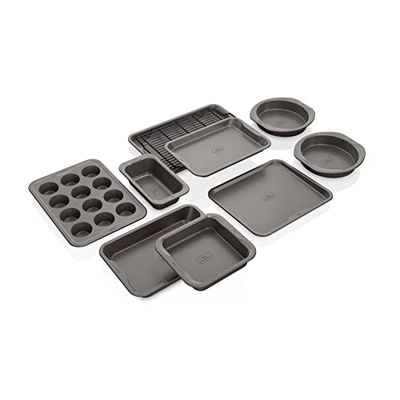 Ninja B39010 Foodi NeverStick Premium 10-Piece Bakeware Sheet Set, Oven Safe up to 500⁰F, with (2) Baking Sheets, Cookie Sheet, Loaf Pan, Muffin Pan, (4) Cake Pans & Cooling/Roasting Rack, Grey $179.99 (Reg $263.57)