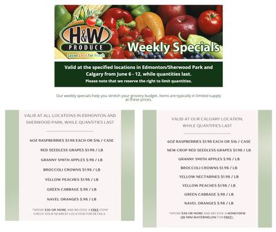 H&W Produce (Edmonton, Sherwood Park & Calgary) Flyer June 6 to 12