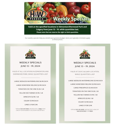 H&W Produce (Edmonton, Sherwood Park & Calgary) Flyer June 13 to 19