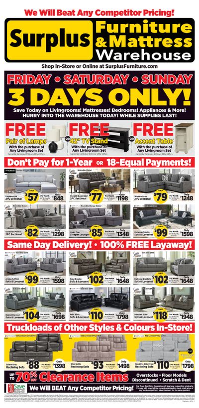 Surplus Furniture & Mattress Warehouse (Thunder Bay) Flyer July 2 to 7