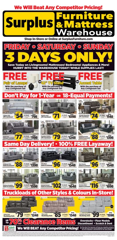 Surplus Furniture & Mattress Warehouse (Barrie) Flyer July 2 to 7