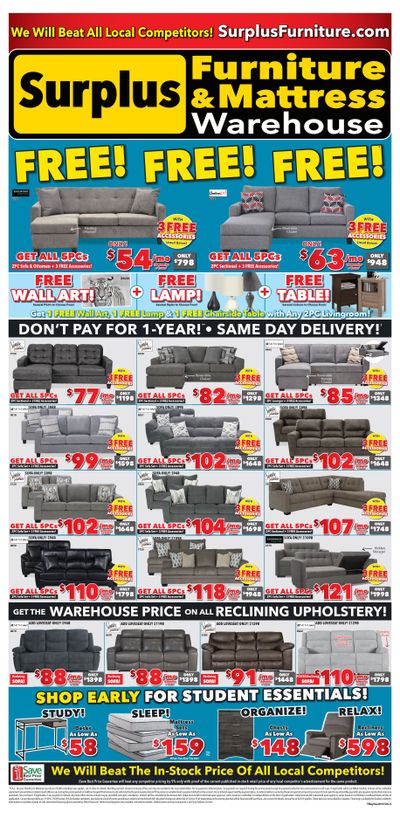 Surplus Furniture & Mattress Warehouse (Thunder Bay) Flyer July 8 to 28