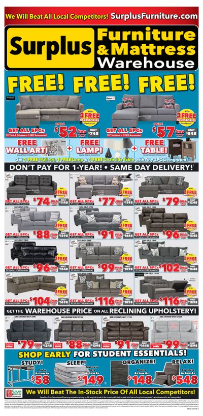Surplus Furniture & Mattress Warehouse (Barrie) Flyer July 8 to 28