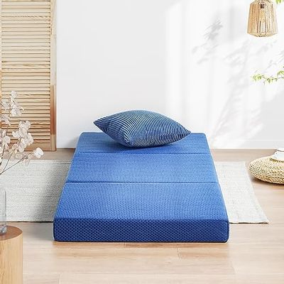 Olee Sleep Tri-Folding Memory Foam Topper, 4 inch, Blue, Single $88.89 (Reg $140.41)