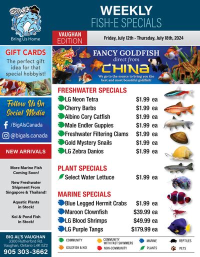Big Al's (Vaughan) Weekly Specials July 12 to 18