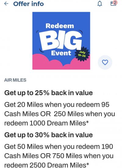 Air Miles Canada: Redeem Big Event July 19th – 26th