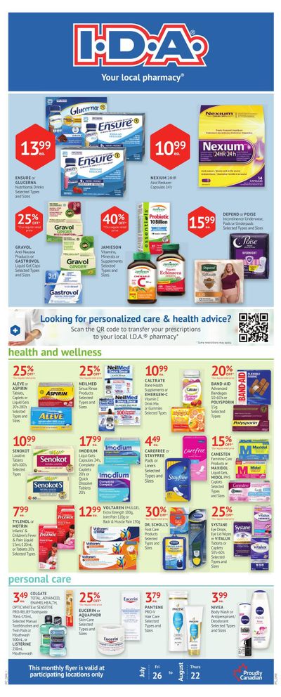 I.D.A. Pharmacy Monthly Flyer July 26 to August 22