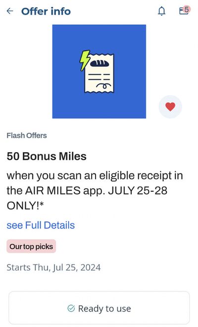 Air Miles Canada Flash Offer: Get 50 Bonus Air Miles When You Scan An Eligible Receipt July 25th -28th