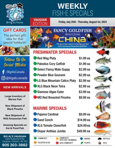 Big Al's (Vaughan) Weekly Specials July 26 to August 1
