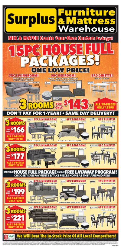 Surplus Furniture & Mattress Warehouse (St. John's, Corner Brook, Grand Falls Windsor) Flyer July 29 to August 11