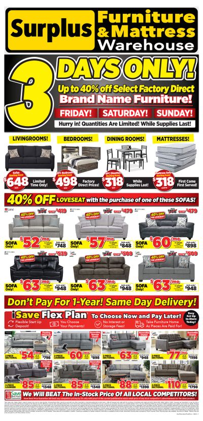 Surplus Furniture & Mattress Warehouse (Dartmouth) Flyer August 26 to September 1 Surplus Furniture & Mattress Warehouse (Dartmouth) Flyer August 26 to September 1
