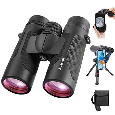 Adasion 12x42 High Definition Binoculars for Adults with Phone Adapter and Foldable Tripod, Super Bright High Power Binoculars with Large View, Lightweight Binoculars for Bird Watching Hunting Sports $69.99 (Reg $79.99)