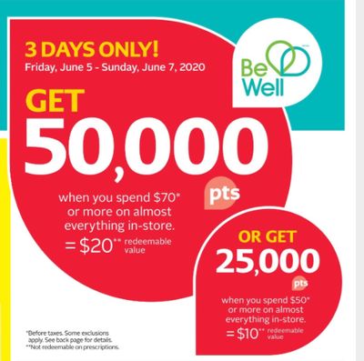 Rexall Pharma Plus Drugstore Canada Offers: Get 50,000 Be Well Points When You Spend $70 + 3 Day Sale