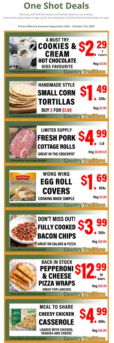 Country Traditions One-Shot Deals Flyer September 26 to October 3 Country Traditions One-Shot Deals Flyer September 26 to October 3