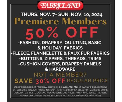 Fabricland (Oshawa, Whitby, Kitchener, St. Catharines, Welland) Flyer November 7 to 10