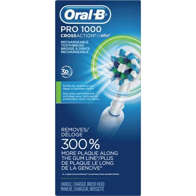 Oral B 1000 CrossAction Electric Toothbrush, White, Powered by Braun On Sale for $59.99 at Shoppers Drug Mart Canada 