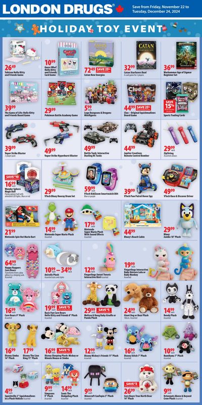 London Drugs Holiday Toy Event Flyer November 22 to December 24