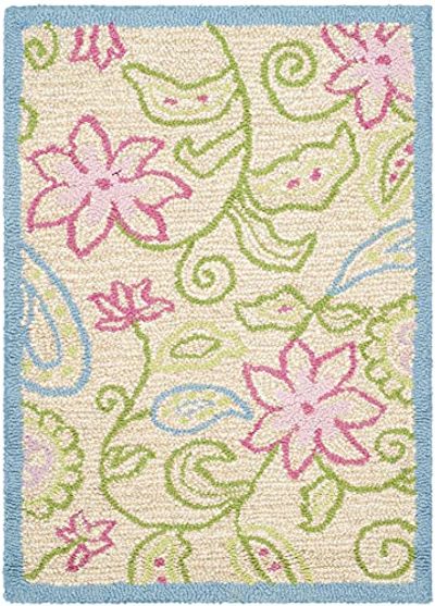 SAFAVIEH Kids Collection Accent Rug - 2' x 3', Ivory & Blue, Handmade Floral Wool, Ideal for High Traffic Areas in Entryway, Living Room, Bedroom (SFK362A) $58.31 (Reg $80.64)