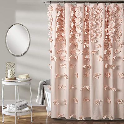 Lush Decor Riley Shower Curtain, 72" W x 72" L, Blush - Luxury Shower Curtain with Bows - Charming Texture - Beautiful & Elegant Girly Bathroom Accessory - Romantic, Vintage Glam Bathroom Decor $41.2 (Reg $50.70)