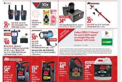Canadian Tire: Get $10 in CT Money When You Buy $100 Google Play or Subway Gift Cards