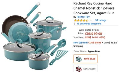 Amazon Canada Deals: Save 43% on Rachael Ray Cucina Hard Enamel Nonstick 12-Piece Cookware Set + 23% on Roku Streaming Stick+